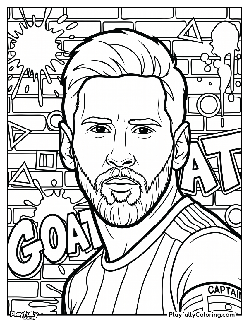 Lionel Messi Coloring Pages 5 lionel messi goat captain portrait coloring page