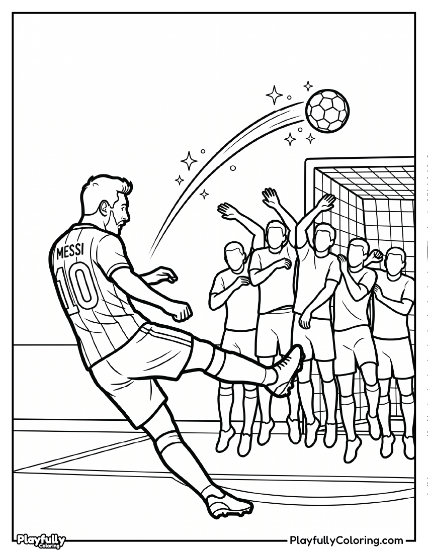 Lionel Messi Coloring Pages 6 messi perfect free kick goal coloring sheet