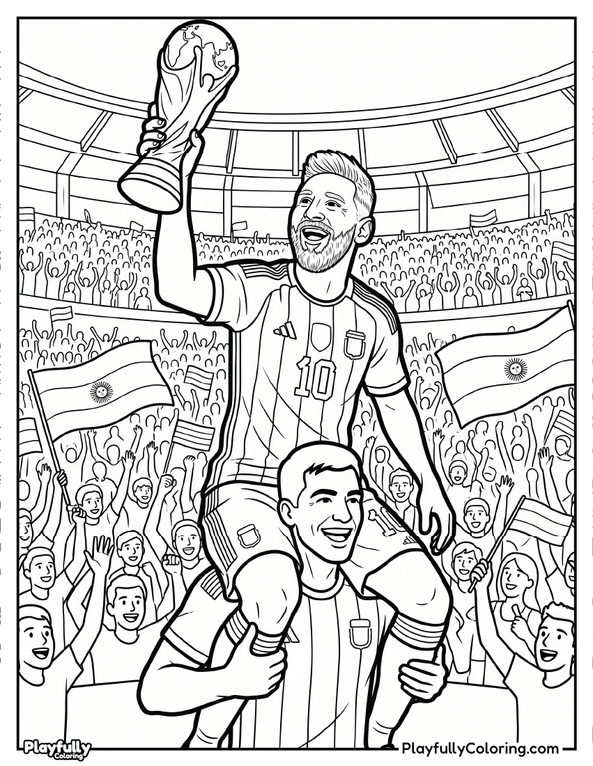 Lionel Messi Coloring Pages 7 messi lifting world cup qatar coloring page