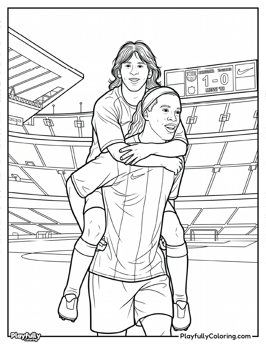 Lionel Messi Coloring Pages 9 young messi and ronaldinho celebration coloring page