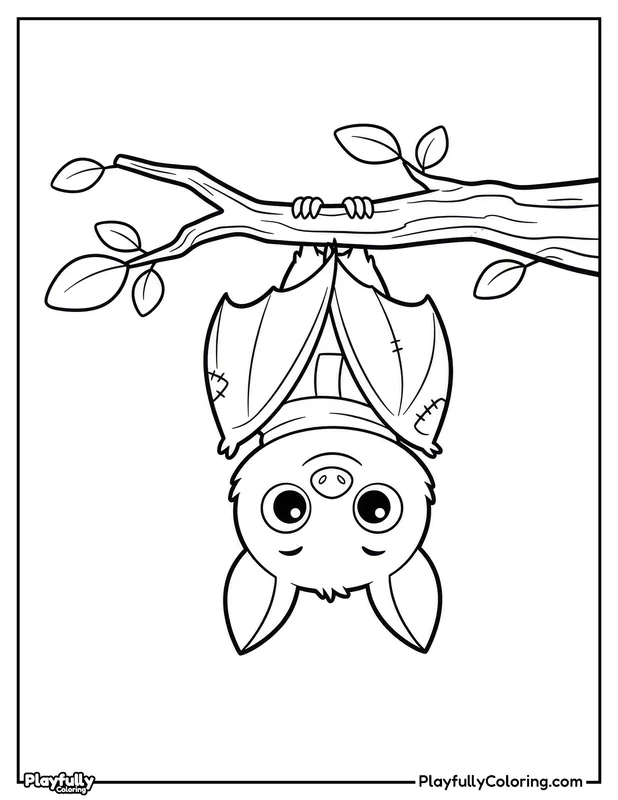 Halloween Coloring Pages Free Printable halloween bat hanging from branch coloring page
