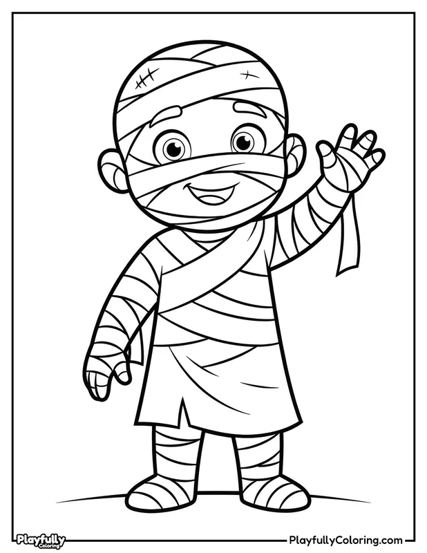 Halloween Coloring Pages Free Printable halloween cute mummy kid waving coloring page