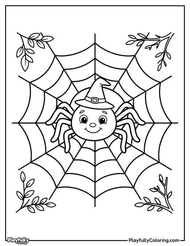 Halloween Coloring Pages Free Printable halloween cute spider on web coloring page