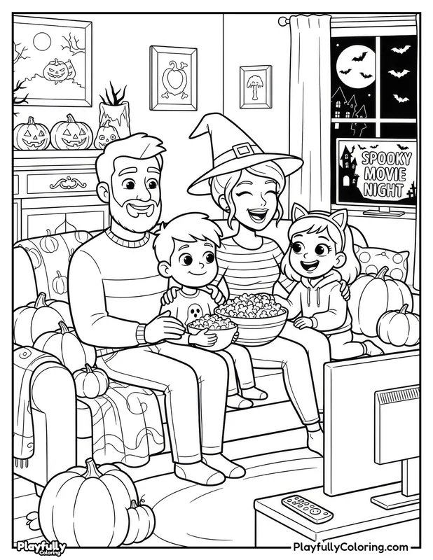 Halloween Coloring Pages Free Printable halloween family halloween porch night coloring page