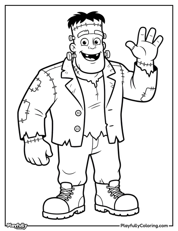 Halloween Coloring Pages Free Printable halloween frankenstein monster waving coloring page