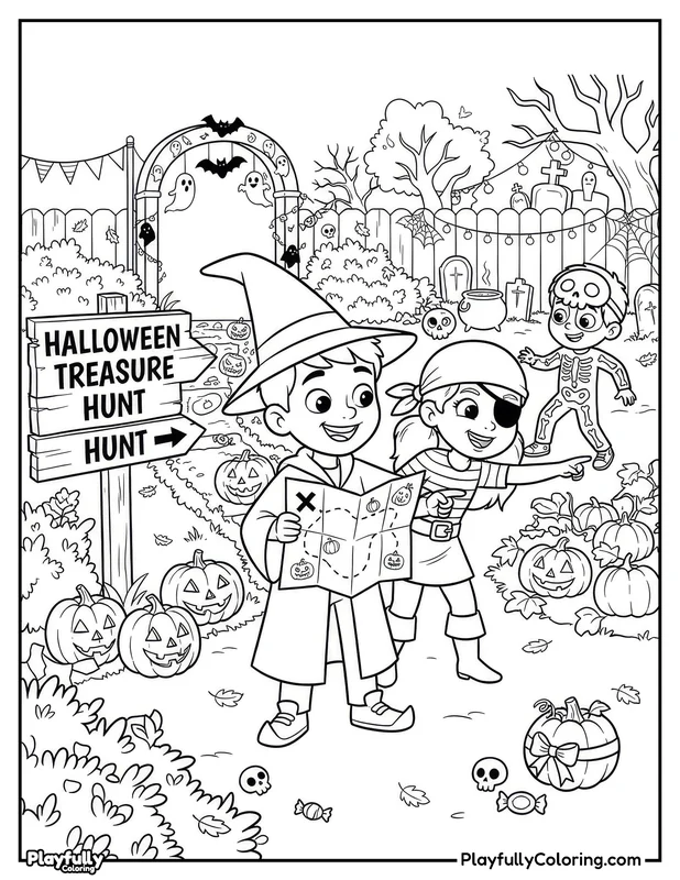 Halloween Coloring Pages Free Printable halloween kids halloween treasure hunt coloring page