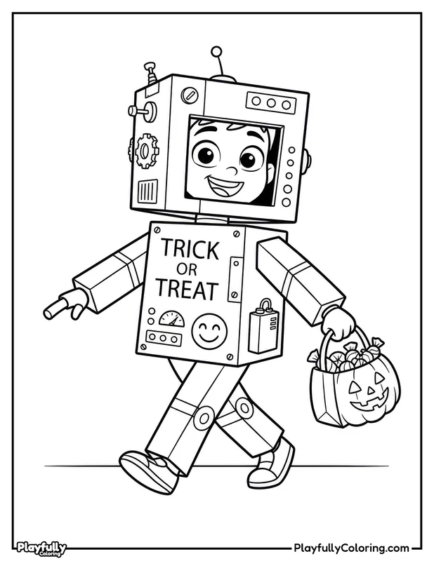 Halloween Coloring Pages Free Printable halloween robot costume trick or treat coloring page