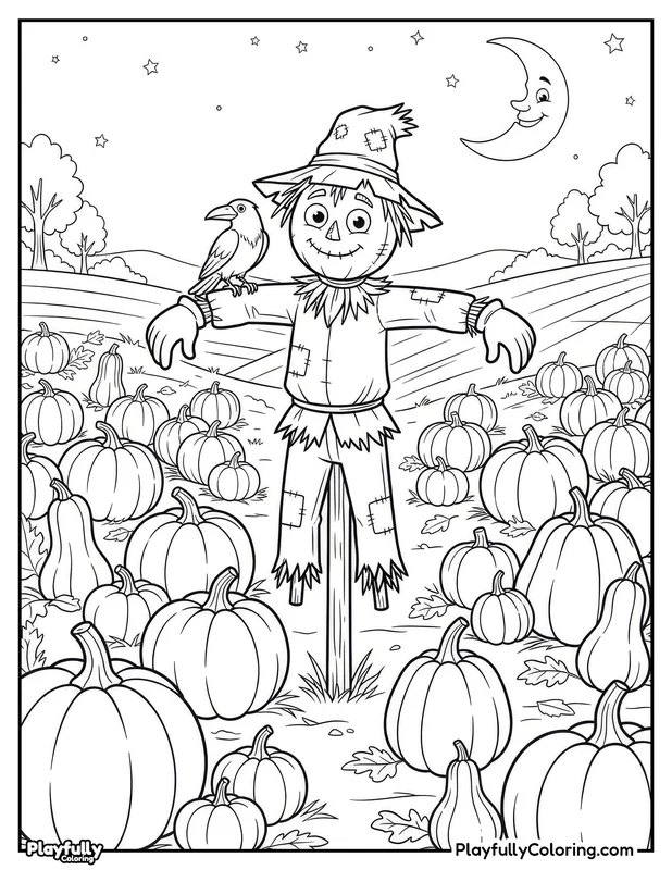 Halloween Coloring Pages Free Printable halloween scarecrow in pumpkin patch coloring page