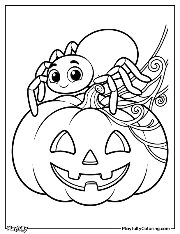 Halloween Coloring Pages Free Printable halloween spider on pumpkin pile coloring page