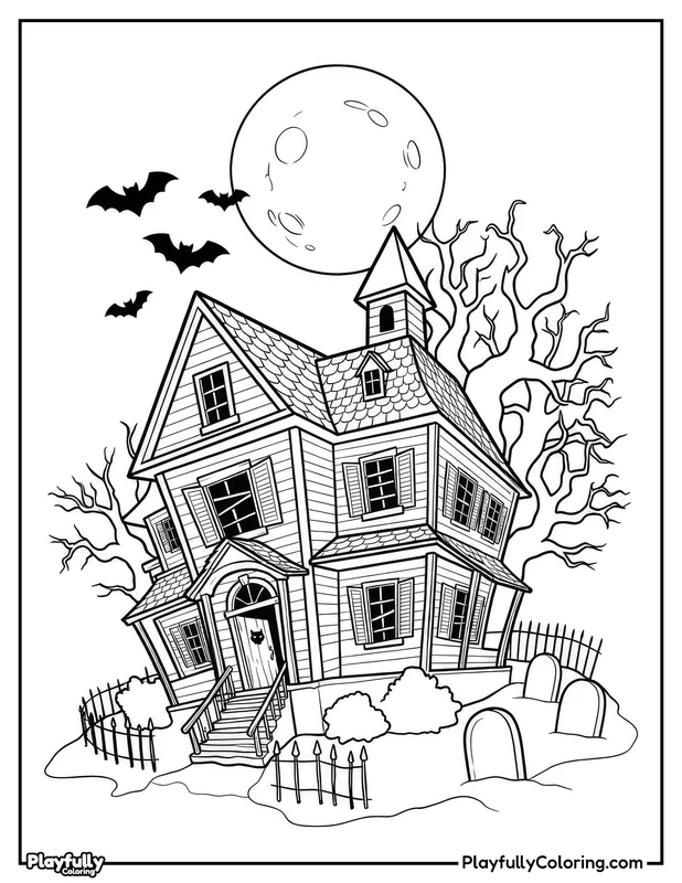 Halloween Coloring Pages Free Printable halloween spooky haunted house coloring page