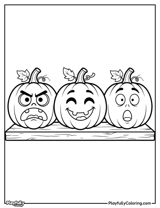 Halloween Coloring Pages Free Printable halloween three pumpkins on bench coloring page
